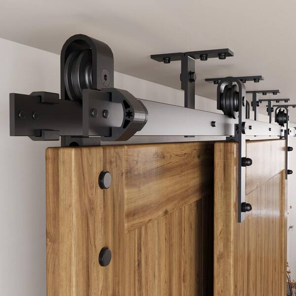 CCJH Sliding Barn Door Hardware Kit – 4-12FT Adjustable Track, Single Or Double Door, Black