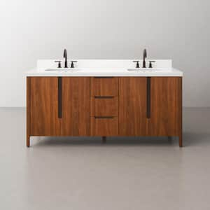 Sequoia 72 In. W x 22 in. D x 34.4 in. H Double Sink Bath Vanity in Noir Juglans with White Quartz Top and ORB Faucet