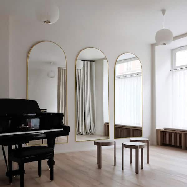 22 in. W x 65 in. H Modern Arch Wood Full Length Mirror Gold Wall Mounted Standing Mirror Floor Mirror