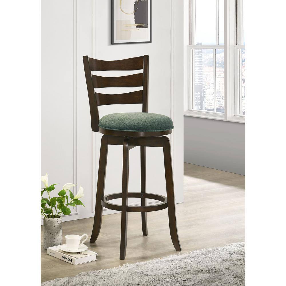 Hunter Green Swivel Wood Bar Stool with Ladder Back