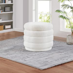 Cecil Polyester Storage Ottoman Ivory Sherpa Fabric