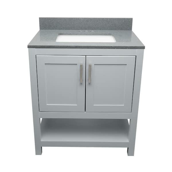 Ella Taos 31 in. W x 22 in. D x 36 in. H Bath Vanity in Gray with Galaxy Gray Quartz Stone Top with White Basin