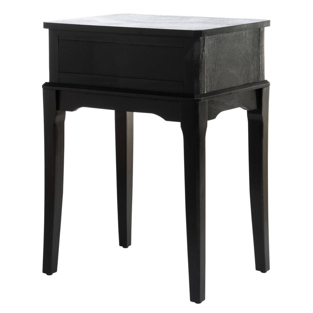 Opal French Black Wood Storage Accent Table with Scalloped Apron