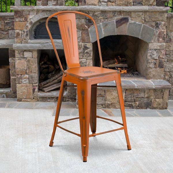 24 in. Distressed Orange Bar Stool