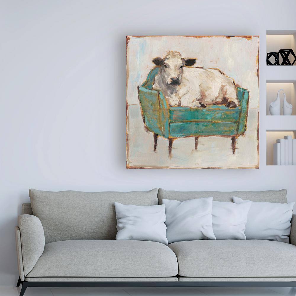 Ethan Harper White Cow on Green Chair Canvas Print, 14" x 14"