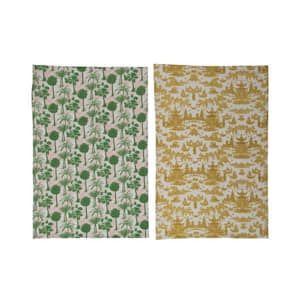 Multi Printed Cotton Tea Towels with Pattern (Set of 2)
