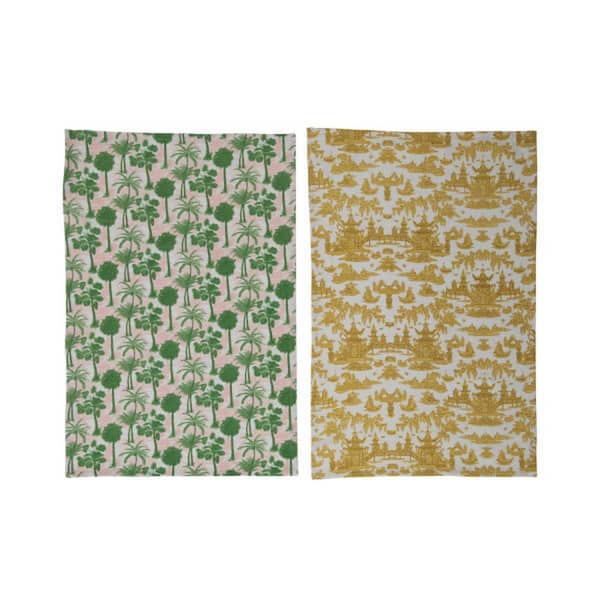 Storied Home Multi Printed Cotton Tea Towels with Pattern (Set of 2)