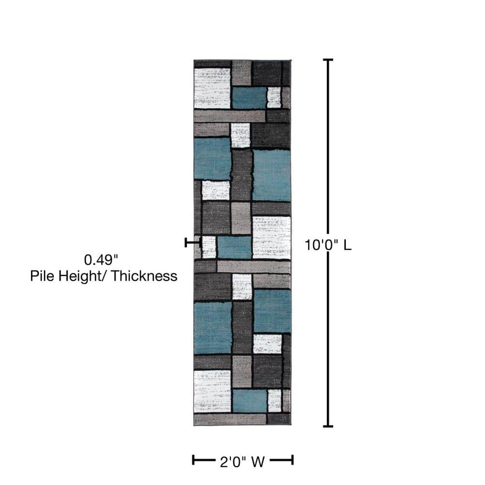 Contemporary Blue and Gray Geometric Synthetic Runner Rug 2' x 10'