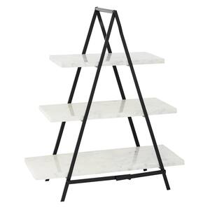 3-Tier 20 in. x 23 in. White Rectangular Marble Plates with Black Metal Frame Cup Cake Stand