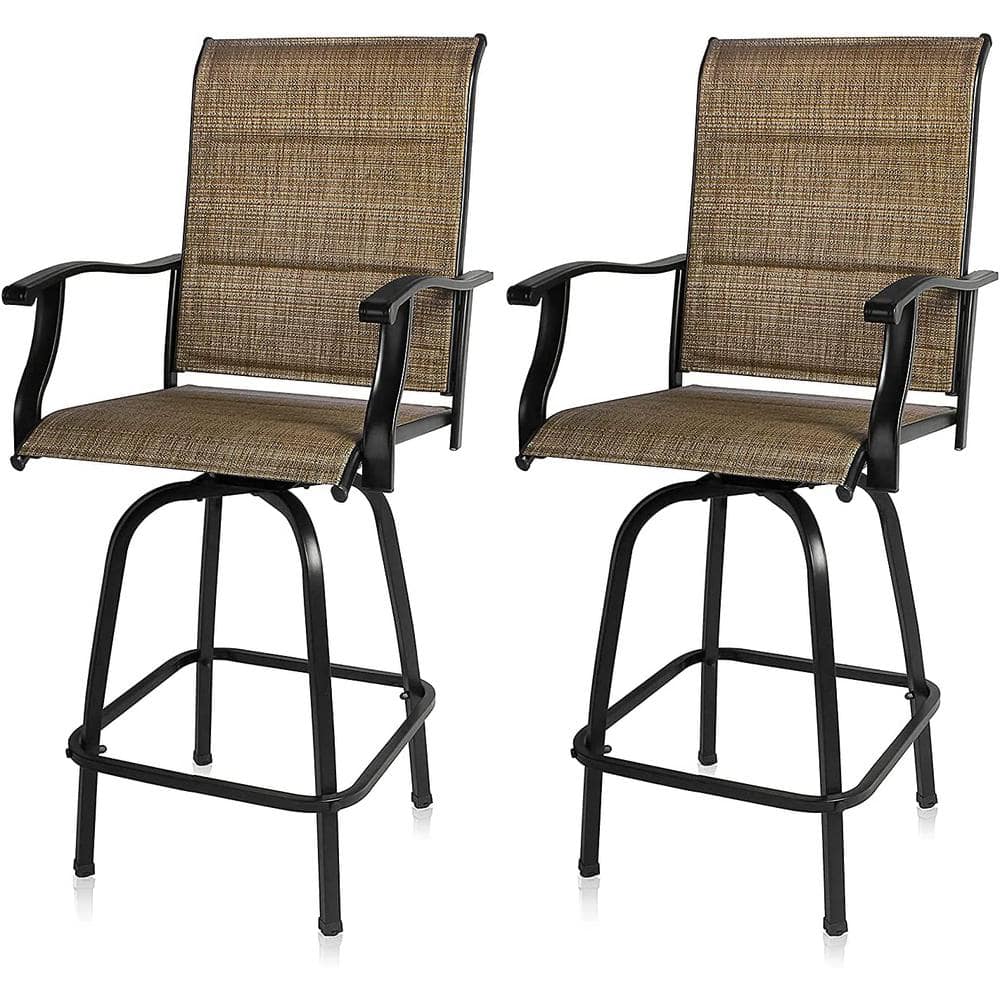 Bigroof Swivel Metal Frame Outdoor Bar Stools Padded Textilene High
