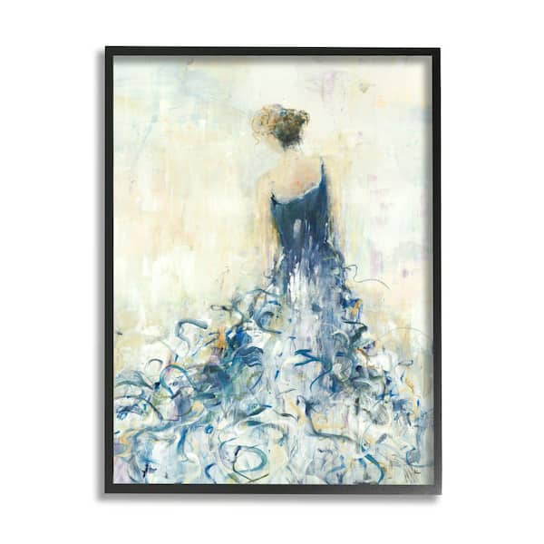 Stupell Industries "Women's Abstract Fashion Dress Busy Blue Curves" by Lisa Ridgers Framed Print Abstract Texturized Art 16 in. x 20 in.