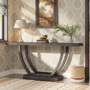 Catalin 63 in. Gray Rectangle Sofa Table Wood Console Table with 2-Tier Shelf