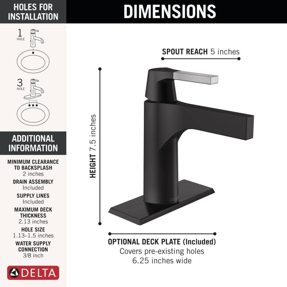 Modern Chrome Brass 7.5" Single Hole Faucet with Drain Assembly