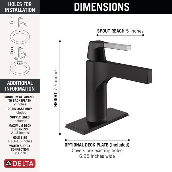 Delta Zura Single Hole Single-Handle Bathroom Faucet with Metal