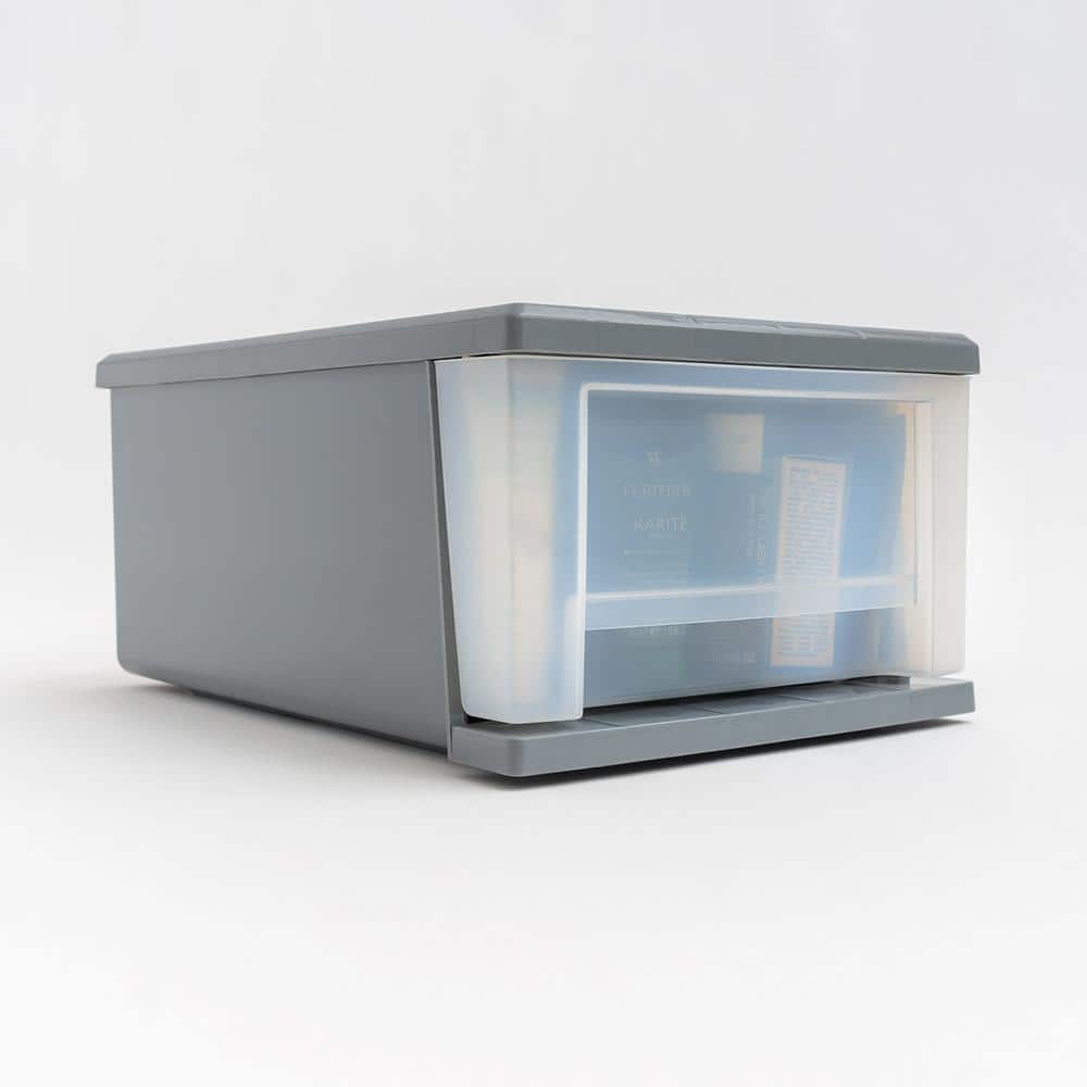 Gray Clear Stackable Plastic Storage Drawers, Set of 5
