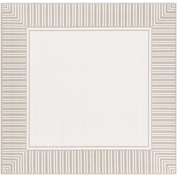 Livabliss Felix Taupe 8 ft. 10 in. x 8 ft. 10 in. Square Border Indoor/Outdoor Patio Area Rug