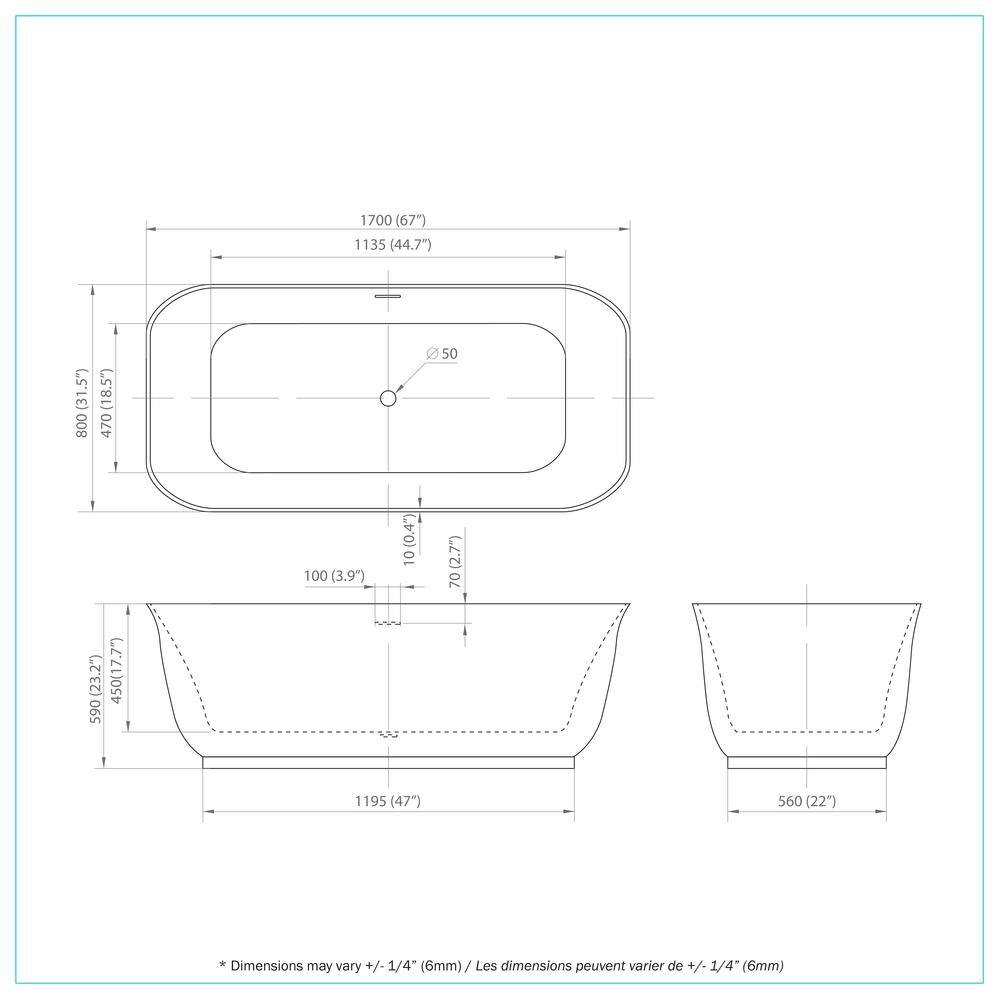 Mina 59.1'' White Acrylic Freestanding Soaking Bathtub