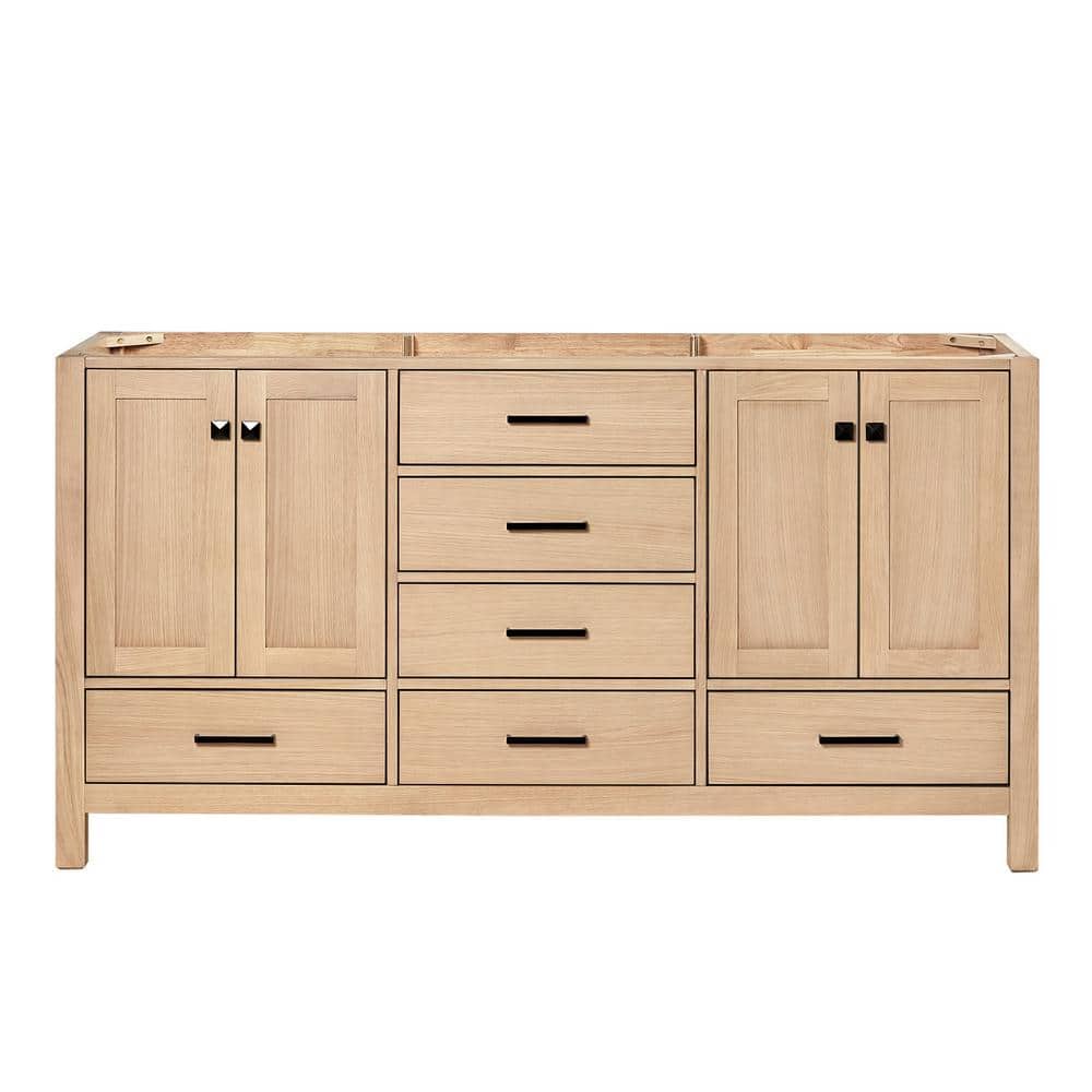 66'' Medium Oak Double Freestanding Bathroom Vanity with Black Hardware