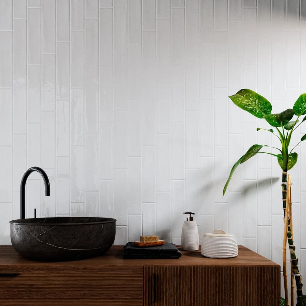 Cyra White Polished Ceramic Subway Wall Tile 2.95 x 11.81