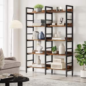 Perry 47.2 in. Wide Rustic Brown 5-Shelf Etagere Bookcase with Open Back