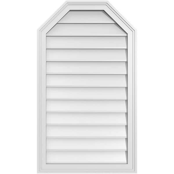 Ekena Millwork 22 in. x 38 in. Octagonal Top Surface Mount PVC Gable Vent: Decorative with Brickmould Frame