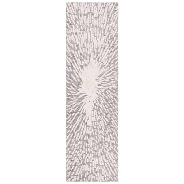 Metro 2 ft. x 8 ft. Gray/Ivory Abstract Star Runner Rug
