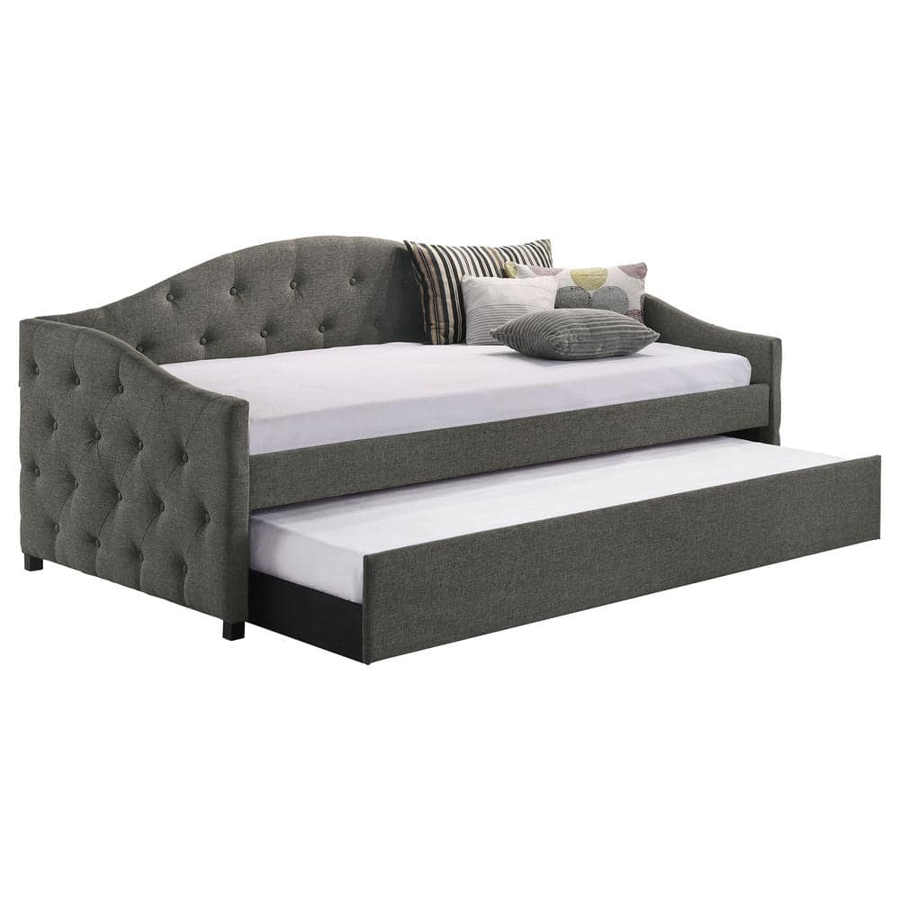 Gray Upholstered Twin Daybed with Tufted Back and Drawer