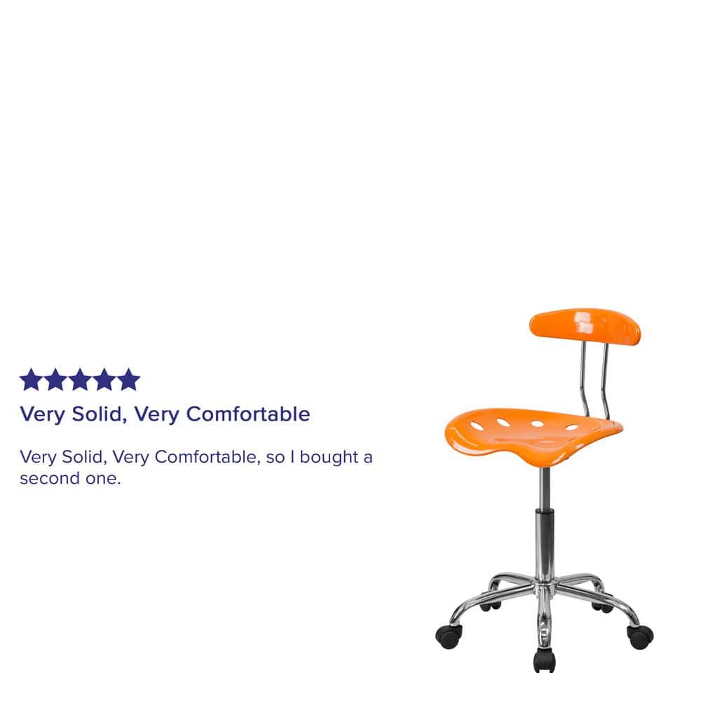 Vibrant Orange Chrome Swivel Task Chair with Tractor Seat, 20"