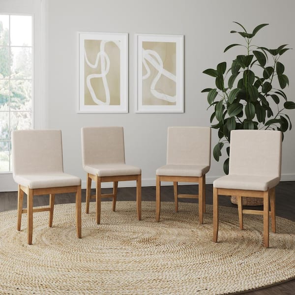 Nathan James Gracie 18 in. Modern Wood Upholstered Accent Dining Chair, Natural Flax/Light Brown, (Set of 4)