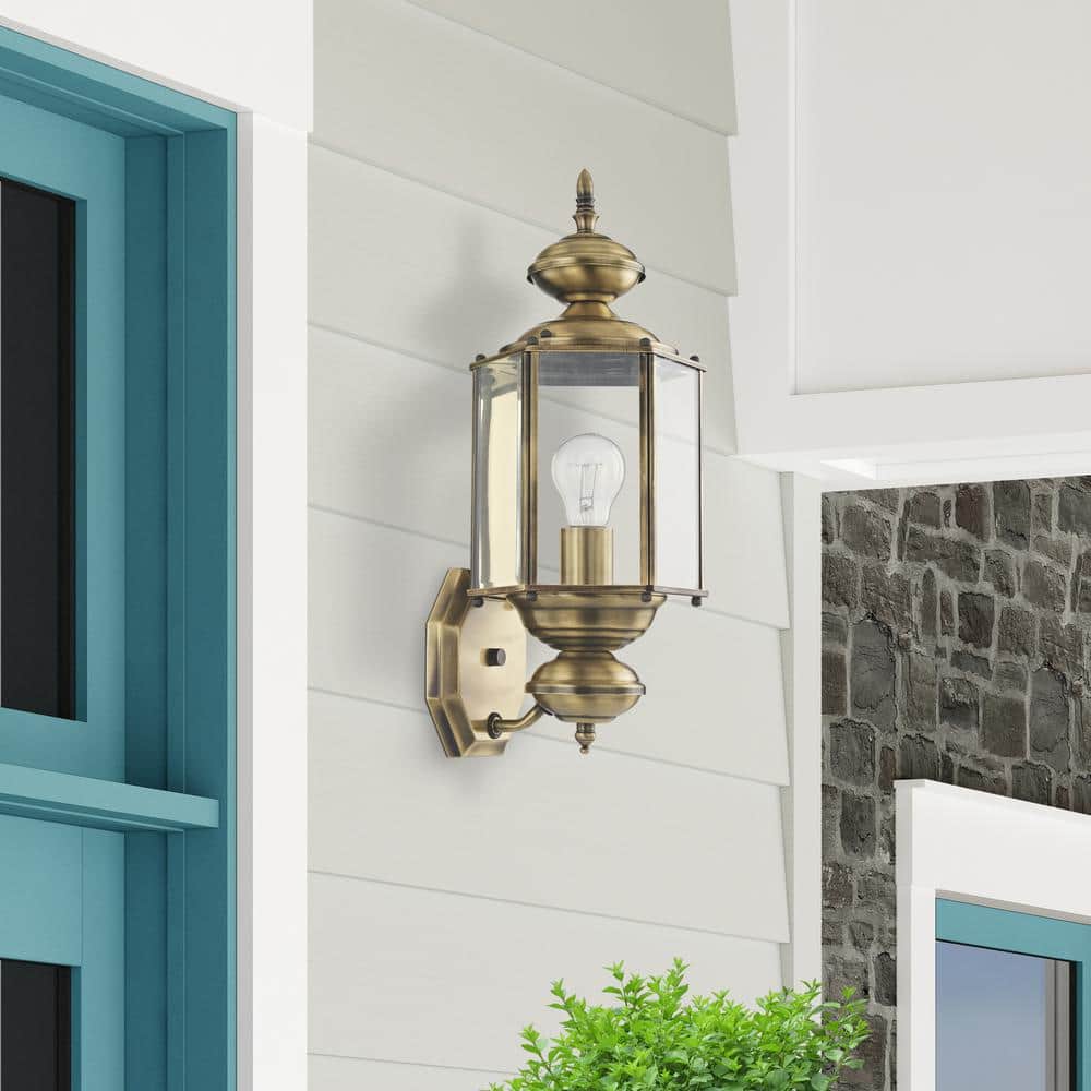 Antique Brass Elegance Outdoor Wall Lantern with Clear Beveled Glass