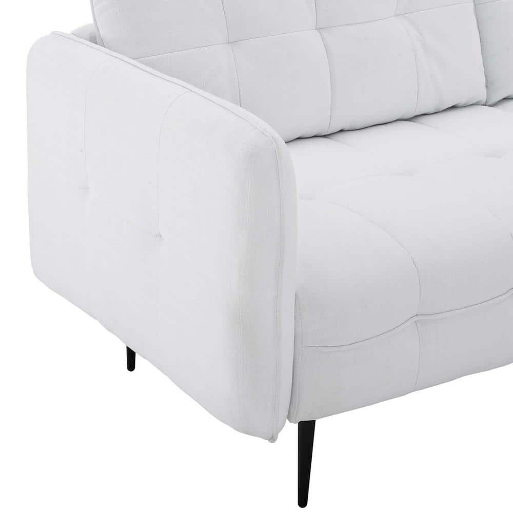 Elegant White Velvet Tufted Sofa with Removable Cushions