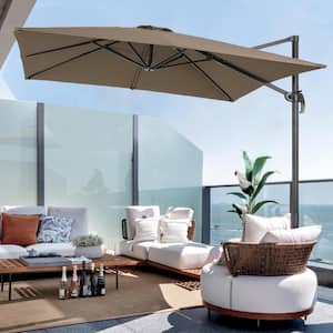 10 ft. x 8 ft. Outdoor Rectangular Cantilever Patio Umbrella, 240 g Solution-Dyed Fabric Aluminum Frame in Taupe