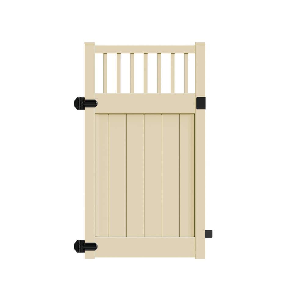 Barrette Outdoor Living Rainier 4 ft. x 6 ft. Sand Vinyl Closed Picket Fence Gate