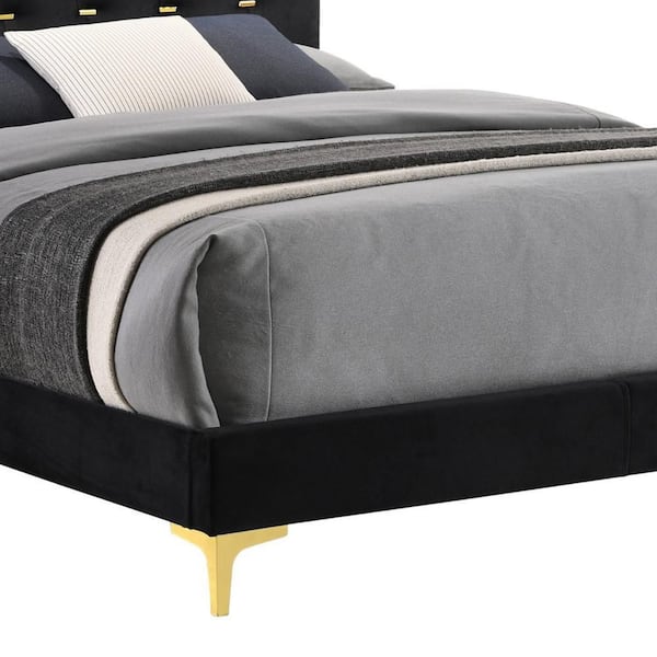 Benjara Lif Black Wood Frame Queen Size Platform Bed with