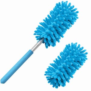 Hand Washable Dusters with Extendable Pole and 2-Piece Replaceable Microfiber Head, Sky Blue