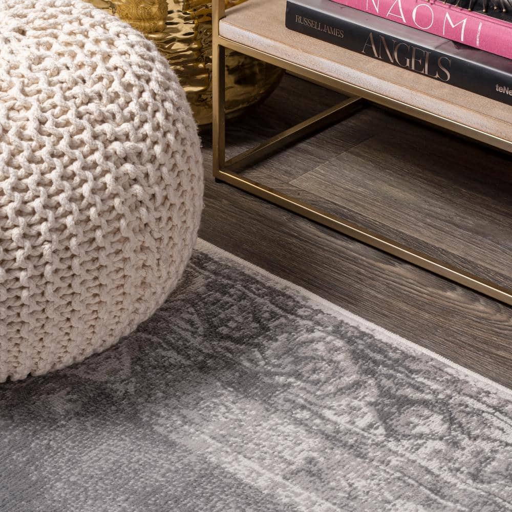 Rosalia Gray and Dark Gray Synthetic 2'3" x 10' Runner Rug