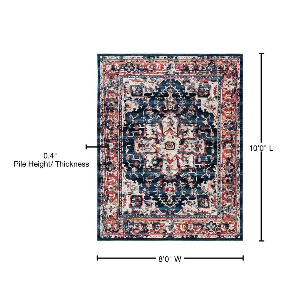 Charleston Navy and Red Synthetic 8' x 10' Area Rug