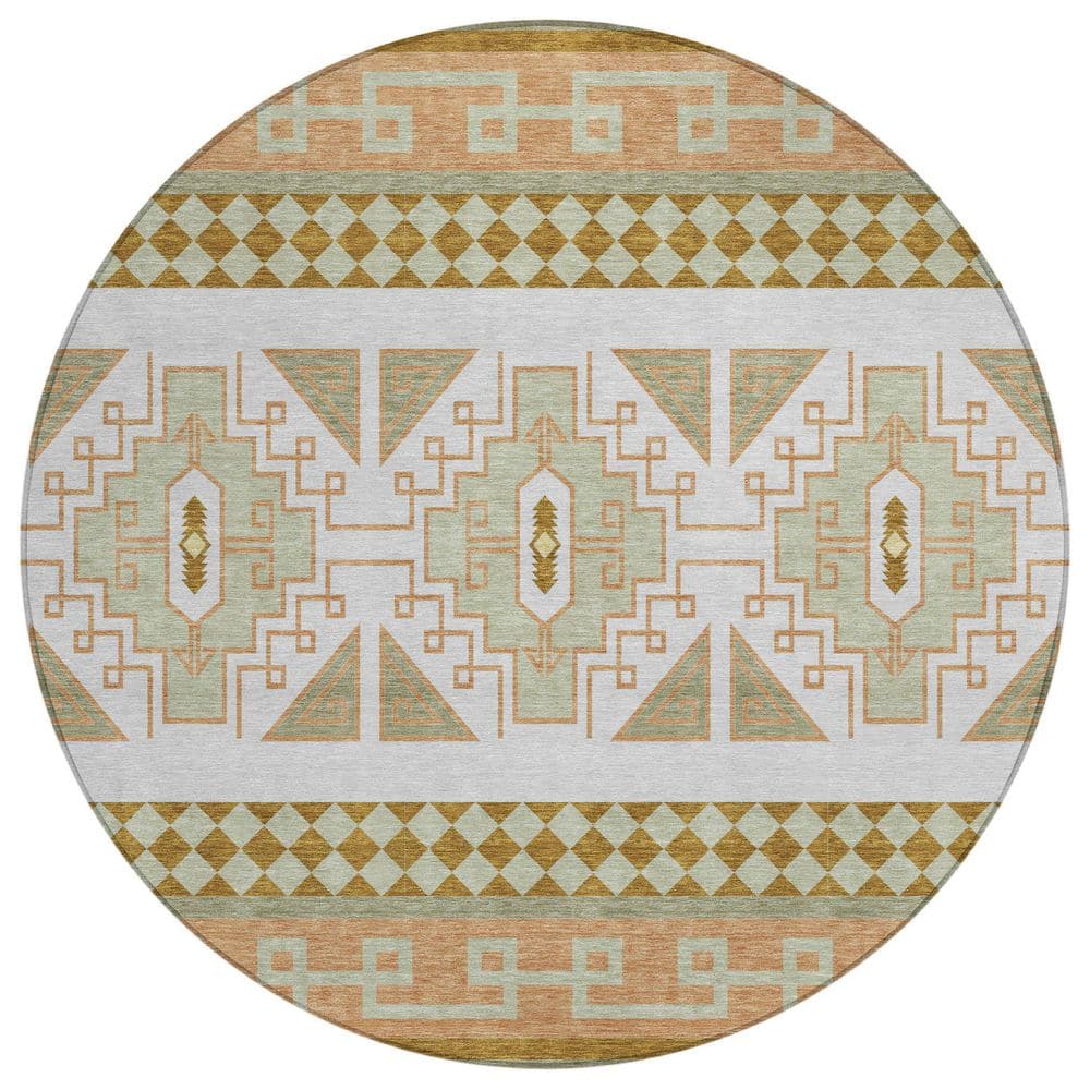 Chantille Machine Washable Indoor/Outdoor Abstract ACN2683 Celery 8 ft. x 8 ft. Round Rug price history on PriceWatchPro