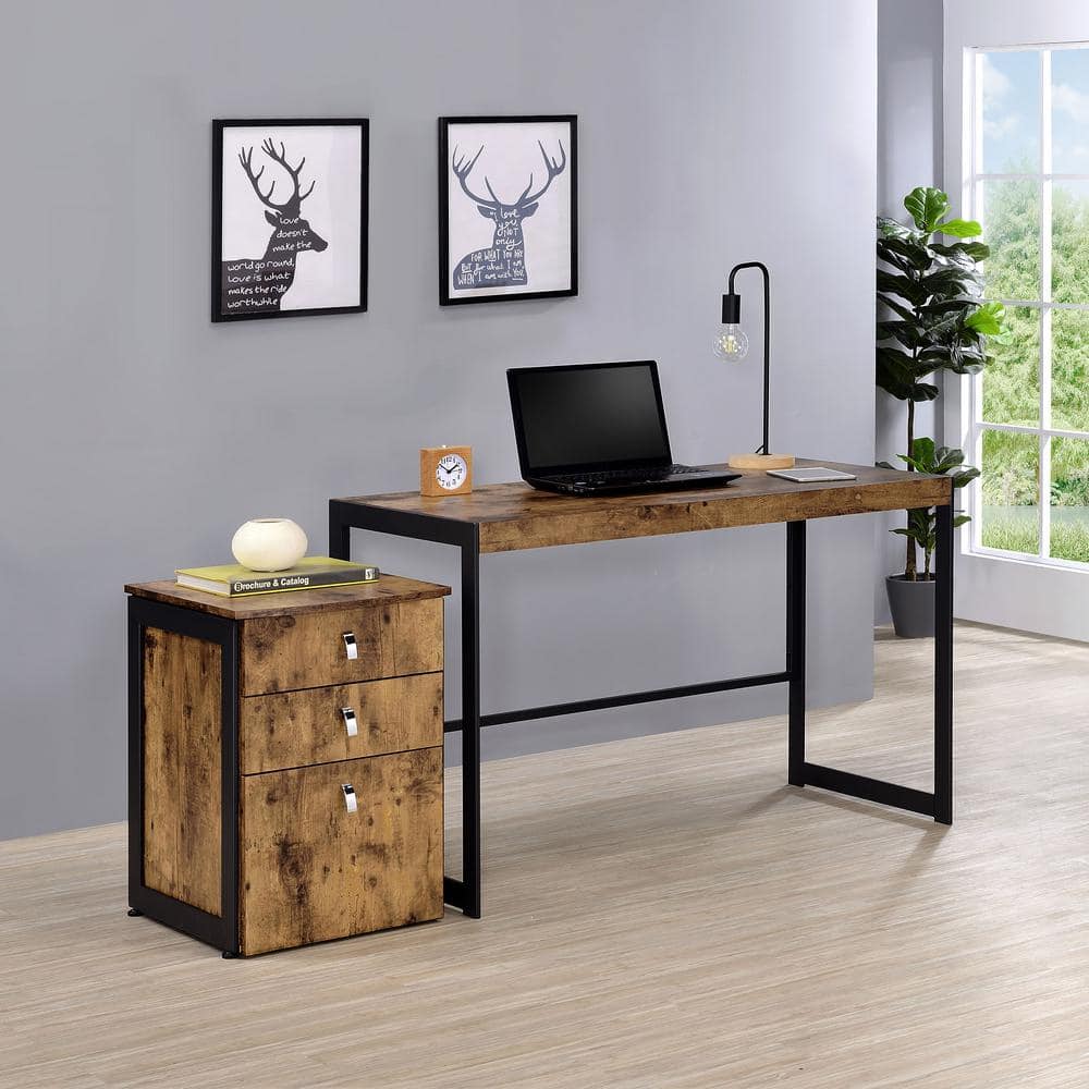 Antique Nutmeg Rustic Farmhouse Desk and Filing Cabinet Set