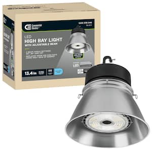13.4 in. Round 400W Equivalent Integrated LED Brushed Nickel High Bay Light w/ Adjustable Beam High Output 22,000 Lumen