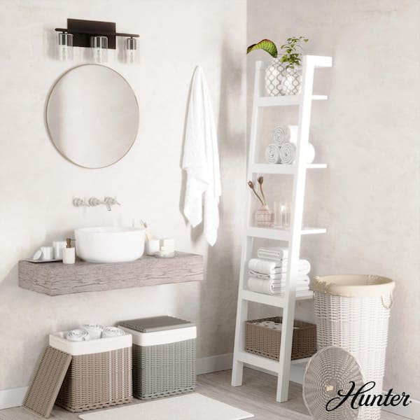 Hunter - Kerrison 21 in. 3-Light Natural Iron Vanity-Light with Clear Seeded Glass Shades