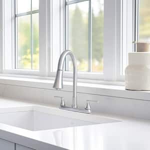Dual Handle Pull-Down High Spout Kitchen Faucet with Dual Sprayer in Chrome