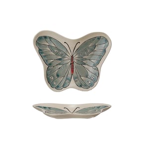 8.5 in. Multicolor Hand-Painted Stoneware Butterfly Shaped Serving Platter