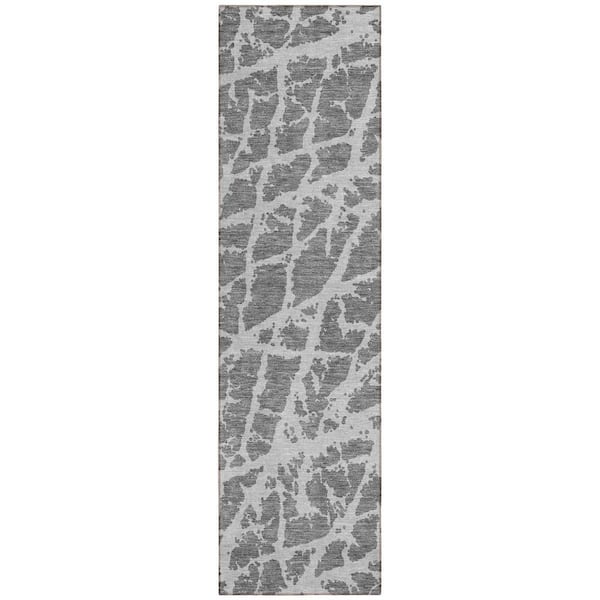 Charcoal 2 ft. x 7 ft. Abstract Indoor / Outdoor Area Rug