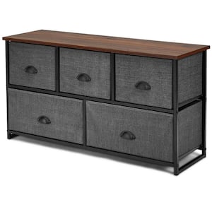 Lakefront Wide Drawer Dresser Storage Organizer 5-Drawer Closet Shelves (11.4D x 39.3W x 21.6H), Grey