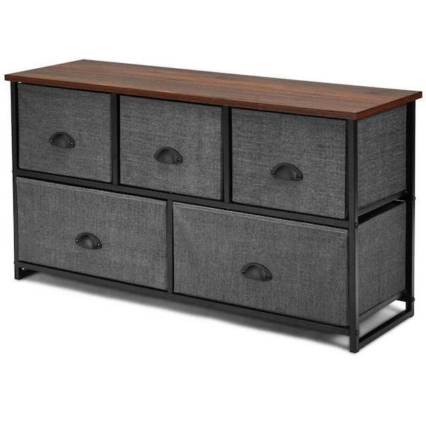 ANGELES HOME Black 5 Drawer Chest of Drawers (39.5 in L. X 12 in W. X 21.5 in H.)