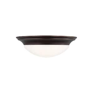 Nash 16.75 in. 3-Light Bronze Classic Contemporary Flush Mount with Satin Etched Glass Twist-Lock Shade