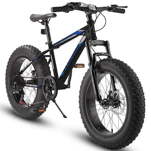 20 in. Fat Tire Bike Adult/Youth Full Shimano 7-Speed Mountain Bike in Black