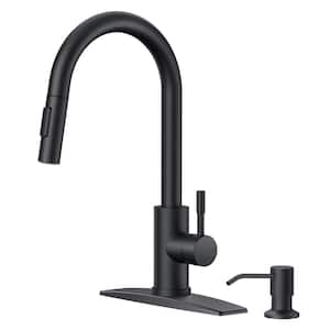 Single Handle Pull Down Sprayer Kitchen Faucet with Soap Dispenser and Flexible Hose in Matte Black