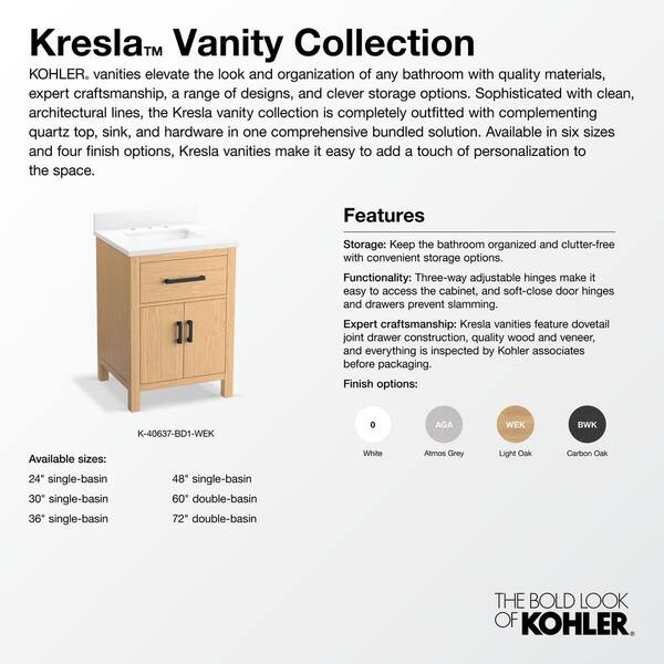 KOHLER Kresla 61in. Double Sink Freestanding Atmos Grey Bath Vanity with White Quartz Top Assembled